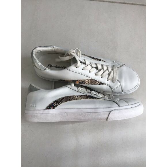 Madewell Print Leather Lace Up White Sneakers Unisex - Picture 3 of 8